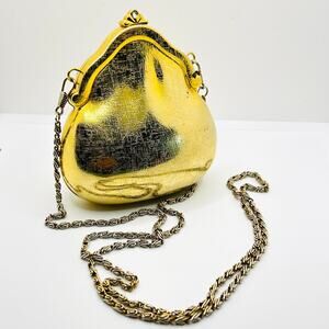 Retro 90s Gold Metallic Structured Rhinestone Clasp Evening Bag